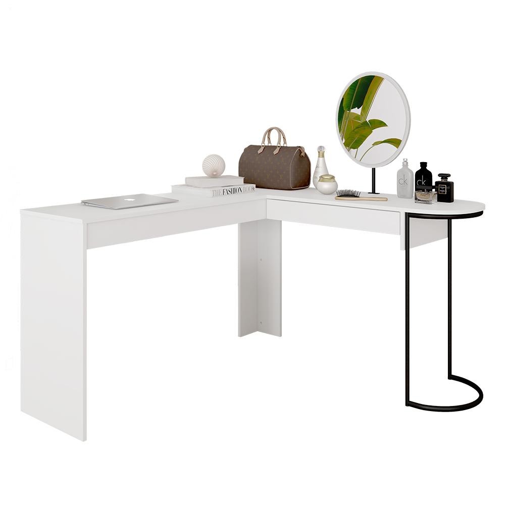 Escrivaninha Penteadeira Em L Com Espelho Mavi Branc/preto Fosco - M.a em Oferta na Shopee