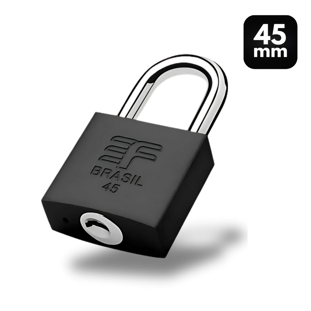 Cadeado Reforçado 45mm Preto Fosco 2 Chaves 3F Zamac Inoxidavel