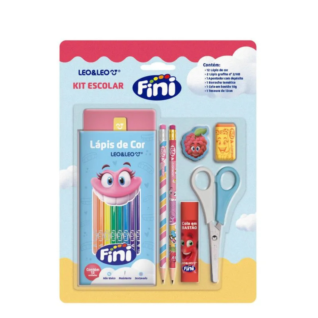 Kit 18 Peças Material Escolar Infantil Completo Fini Com  Lápis Borracha Apontador Léo&Léo em Oferta na Shopee