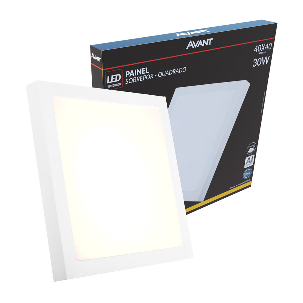 Painel Led Alu Slim 30W 3000k Sob. Quad 110v/220v 40cm Avant