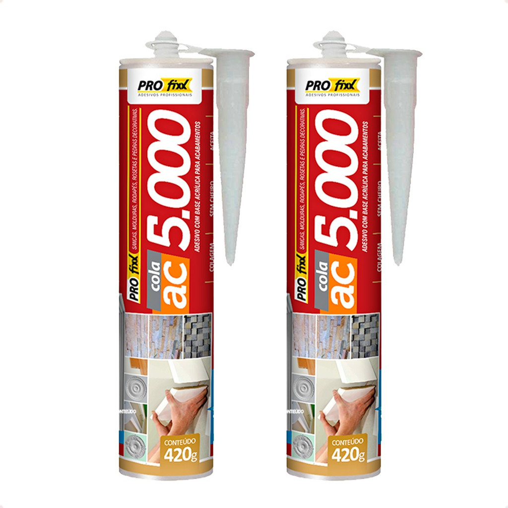Kit 2 Cola Para Gesso 3D Polietileno Rodapé MDF Moldura Sanca AC5000 420g - Pro Fixx