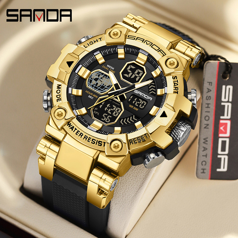 SANDA Alloy Watch Multifuncional E Multi Display Relógio Masculino À Prova D'água Ao Ar Livre SD3369-6