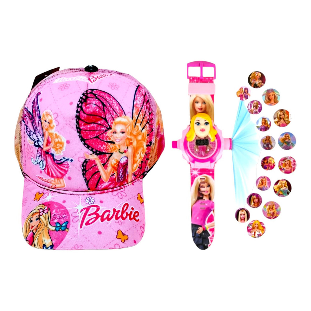 Kit Relógio Projetor 24 Imagens + Lindo Boné Barbie Infantil