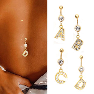 1PC Cartas Douradas A-Z Anéis De Botão De Barriga Com Glitter Diamond Personalidade Criativa Anel Do Umbigo Piercing em Oferta na Shopee
