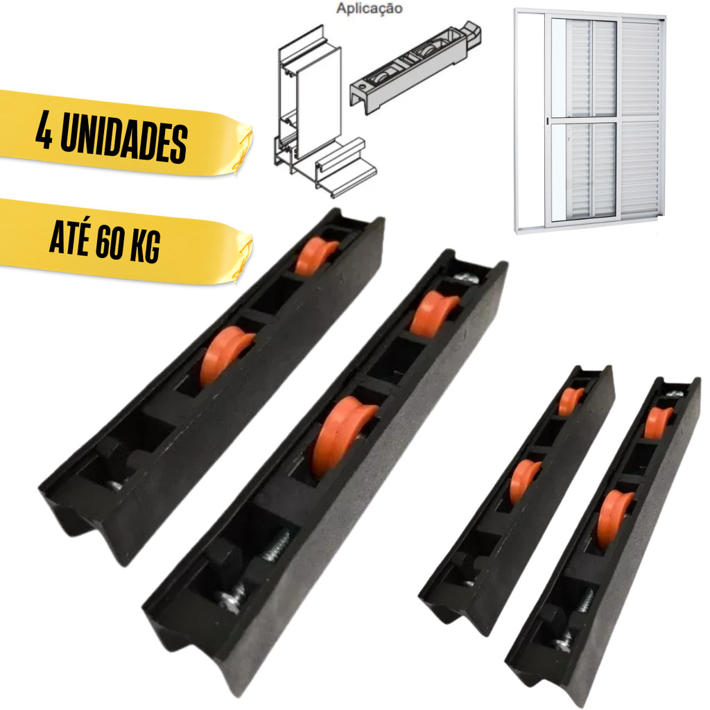 Kit 4 Roldanas Duplas Suprema P/ Portas Até 60kg ROL 439