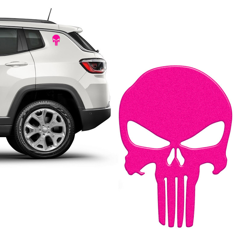 Adesivo Caveira O Justiceiro Rosa Refletivo Emblema Resinado - Spare Parts and Accessories for Vehicles
