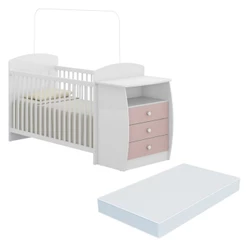 Berço Cômoda com Colchão Incluso Colinho de Mãe Multimóveis FG2951 Branco/Rosa
