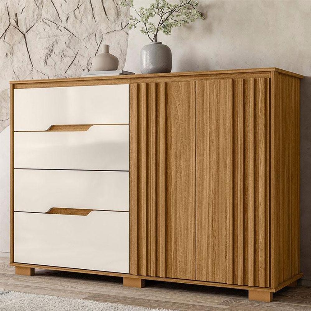 Cômoda Ambiente Texas Freijó Off White - Moval em Oferta na Shopee