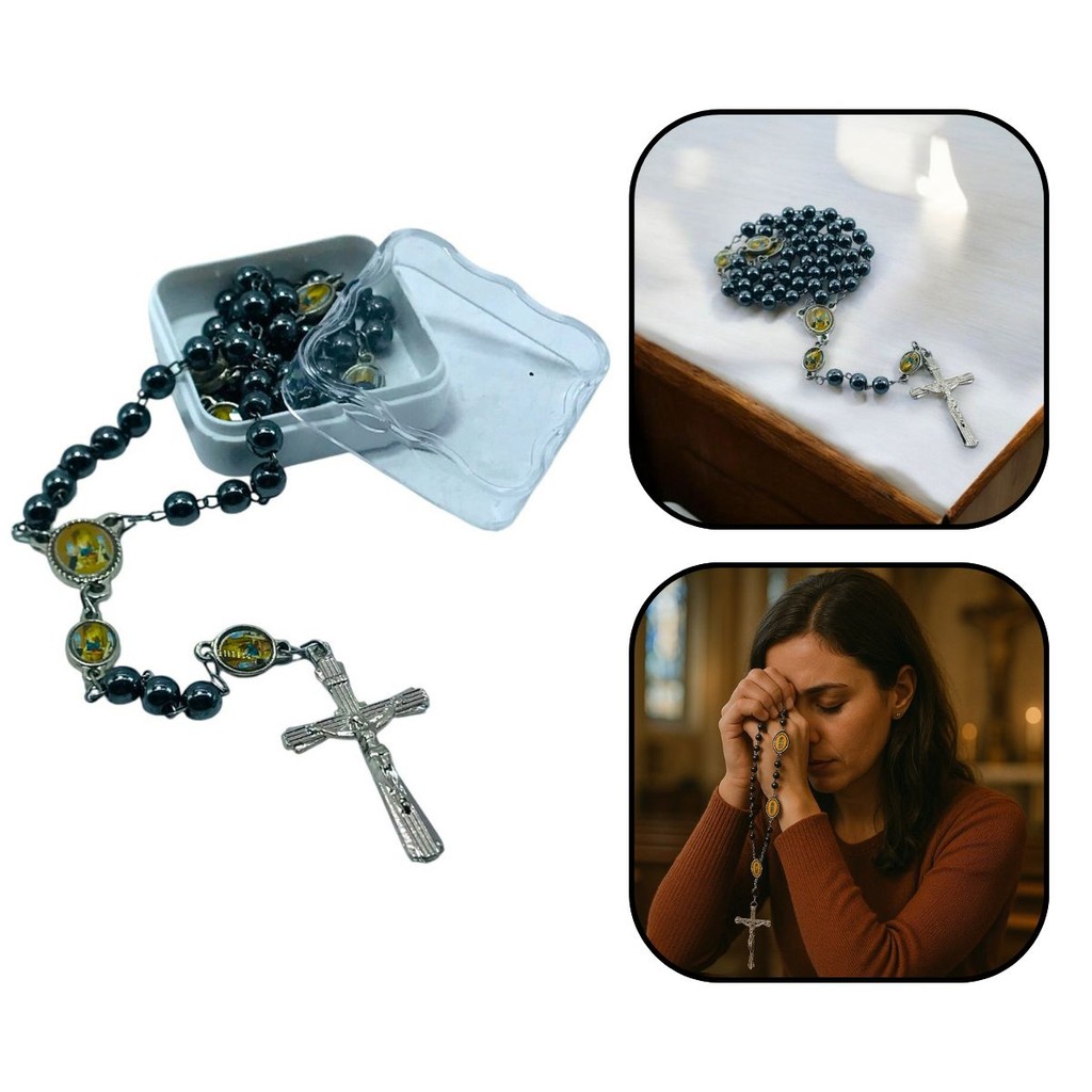 Terço Hematita Nossa Senhora Do Rosário De Pompeia