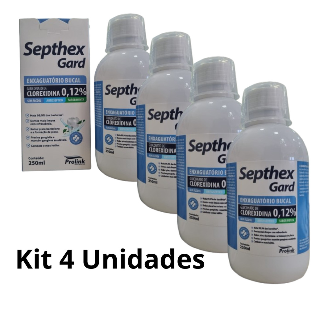 KIT 04 ENXAGUANTE BUCAL CLOREXIDINA 0,12 SEPTHEX GARD 250ML