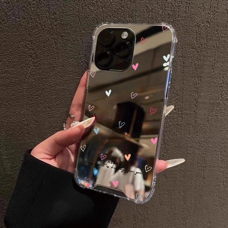 Bonito Amor Coração Espelho Caso De Telefone Para iPhone 11 12 13 14 15 16 Pro Max XS X XR 7 8 Plus SE2 Compõem Capa Mac em Oferta na Shopee