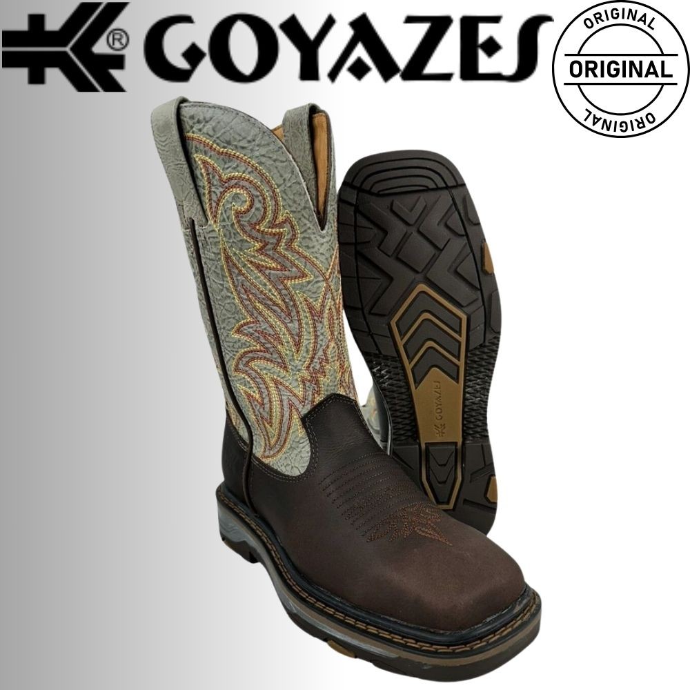 Bota Texana Masculina Goyazes Bico Quadrado Work Dallas Café Couro Flex Champ Ref.207401-CK