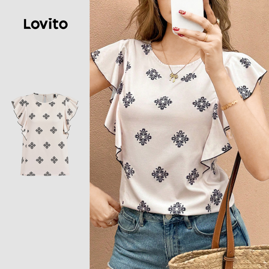 Lovito Blusa Boho com babados e estampa Tribal para mulheres L131ED627 - Women Clothes