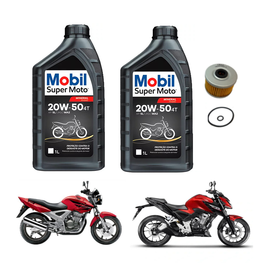 Kit Troca Óleo 1 a 3 Litros 20W50 com ou sem filtro Original Mobil Twister CB XRE 300 Falcon Tornado