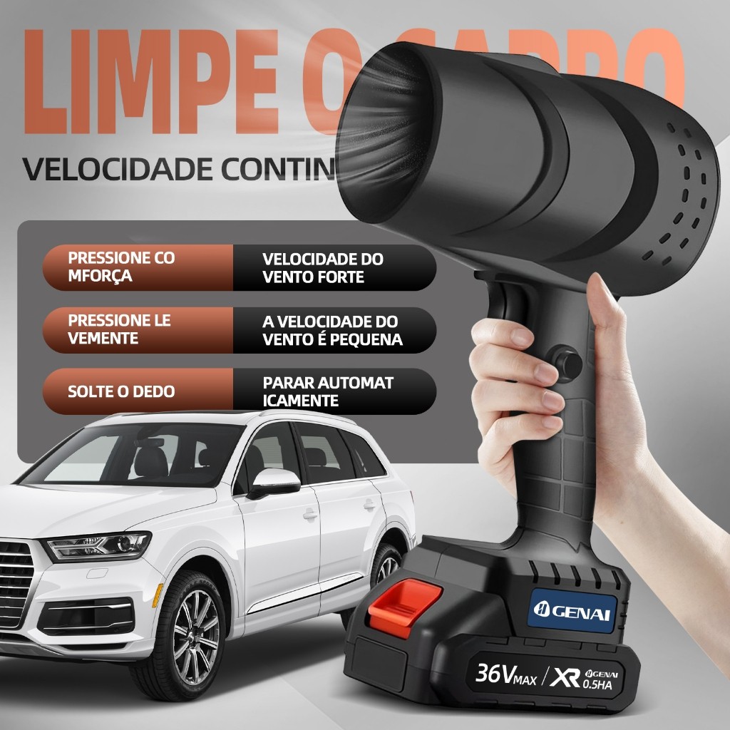 【GENAI】Soprador turbo portátil usb recarregável 2 baterias Bivolt forte/ Azul