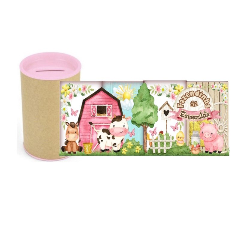 Kit 10 Cofrinhos Personalizados Fazendinha Rosa em Oferta na Shopee