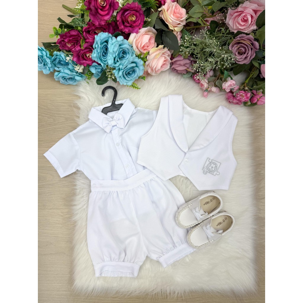 Conjunto Social baby Shorts Branco batizado