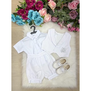 Conjunto Social baby Shorts Branco batizado