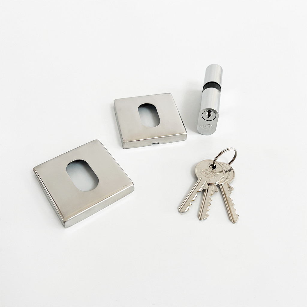 Fechadura 55mm com Cilindro e Roseta Inox Externa