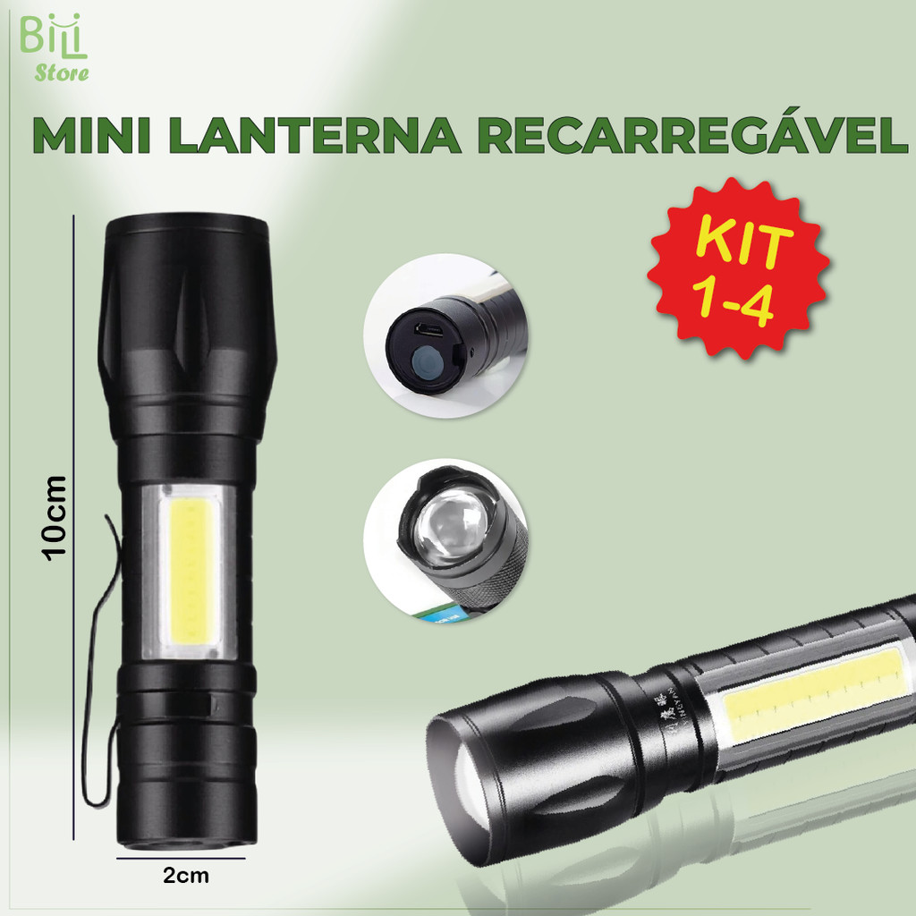 Mini Lanterna Led Tática USB Portátil com Zoom Recarregável Luz Forte Potência Alta