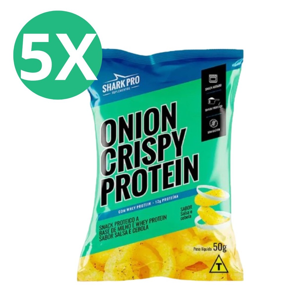 KIT 5 SNACK PROTEICO SALGADINHOS COM WHEY PROTEIN ONION CRISPY CEBOLA 50G
