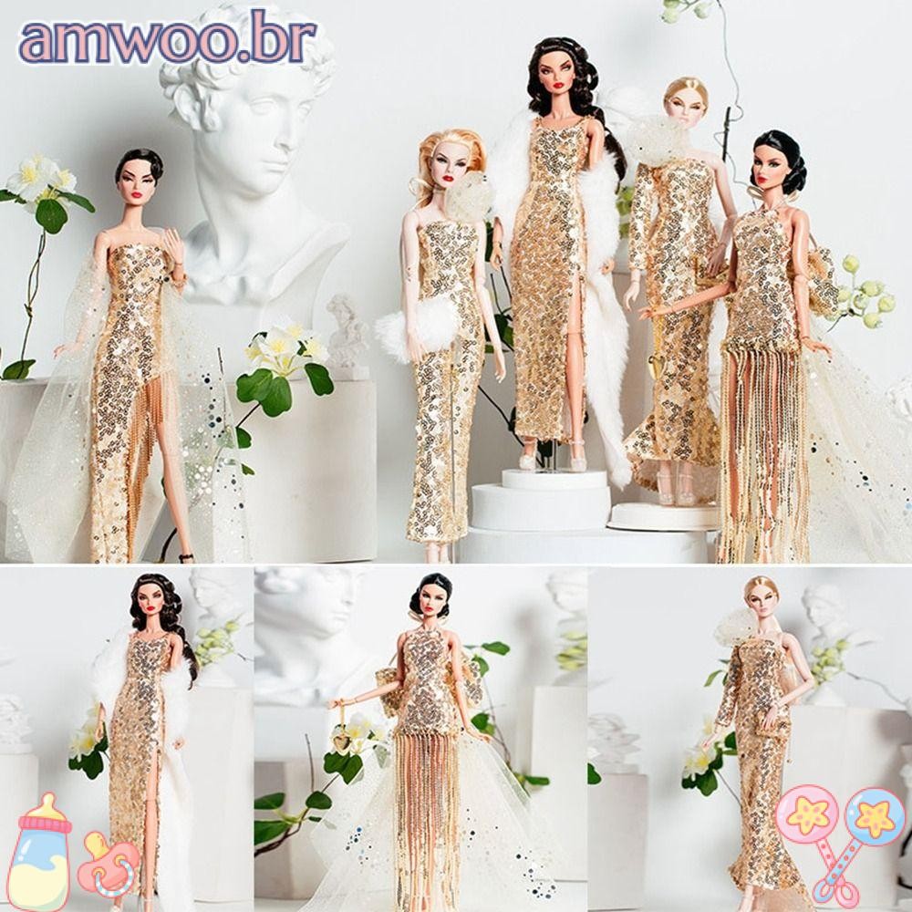 AMWOO Vestidos De Lantejoulas Para Meninas , Conjunto De Vestido Dourado De Renda DIY Da Moda , 6 Estilos Europeus , Pre em Oferta na Shopee