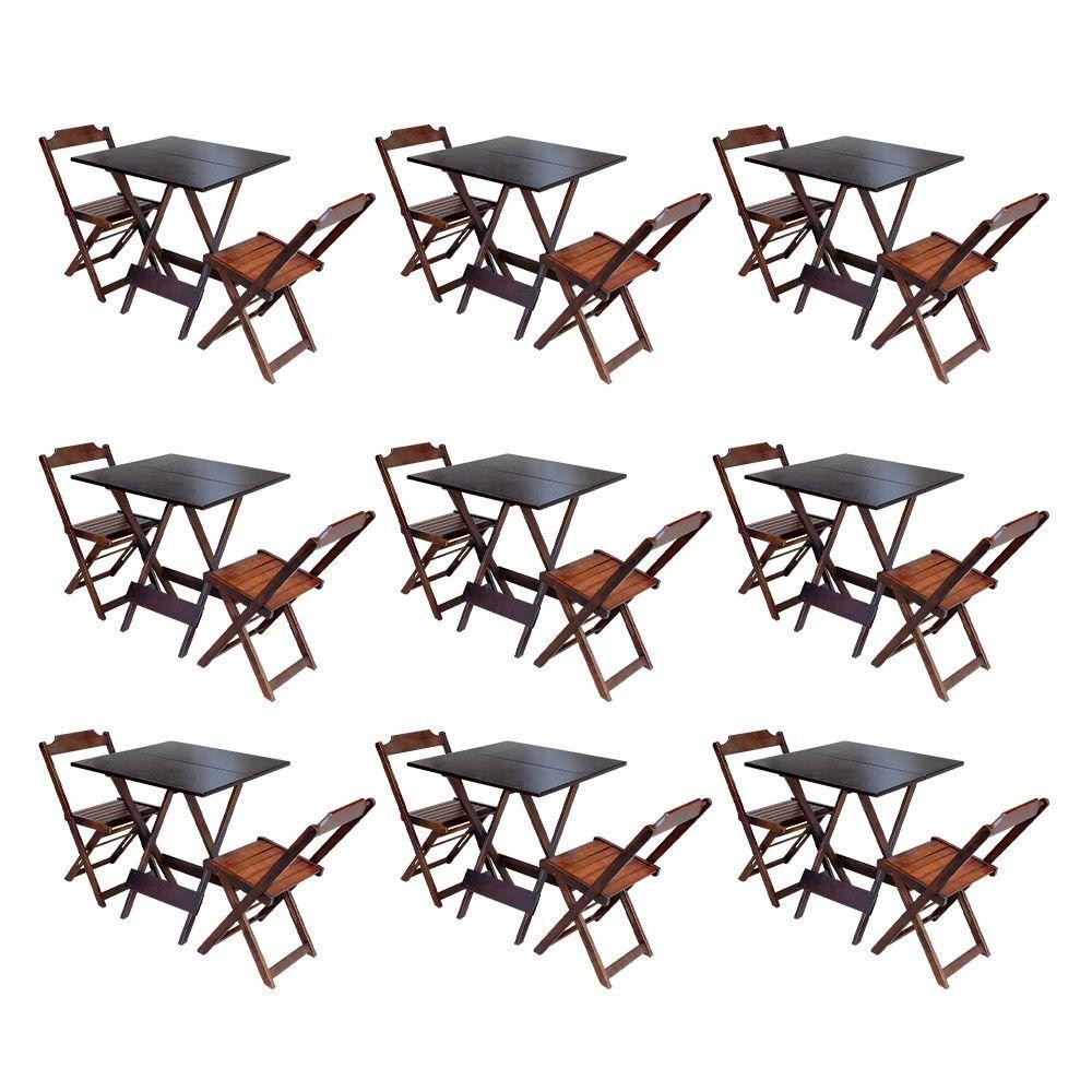 Kit 9 Conjuntos De Mesa Dobravel Com 2 Cadeiras De Madeira 70X70 Para Restaurante E Bar - Imbuia