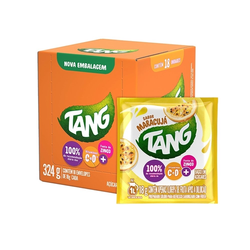 Refresco em Pó Tang Maracujá 18g - Caixa com 18 Unidades