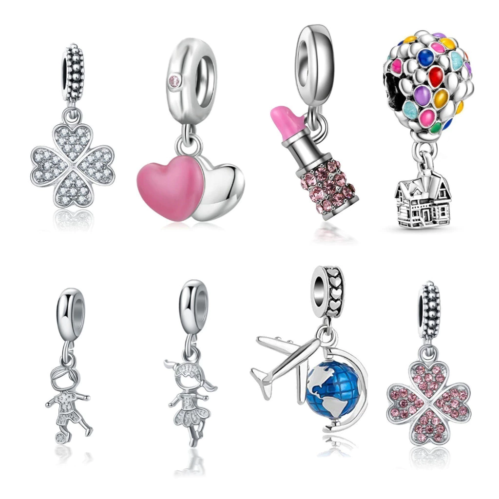 Berloque Amuletos De Prata 925 Trevo Tartaruga Marinha Cereja Acessórios Bracelete Contas Amantes Diamante Inlaid