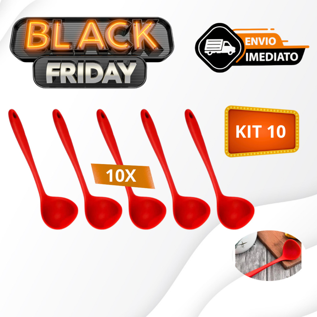 Kit 10 Conchas Silicone Vermelhas Reforçadas, Sopa.Caldo,Feijão Utensílio Doméstico De Cozinha Suporta Temperaturas