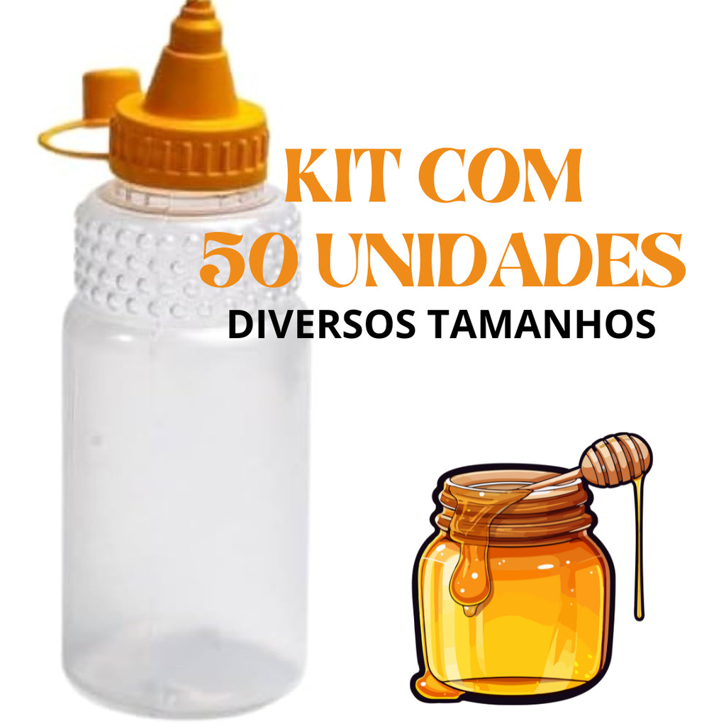 50Un de Embalagem Plástica Bisnaga Redonda 350ml/ 500g de Mel Transparente com tampa Polipropileno Mel Coberturas em Oferta na Shopee