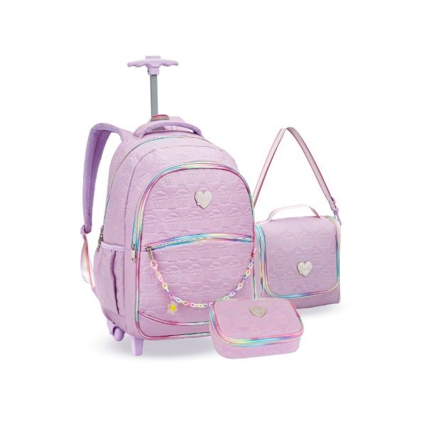 Kit Mochila Rodinha Lancheira Estojo Cup Cake Escola Meninas