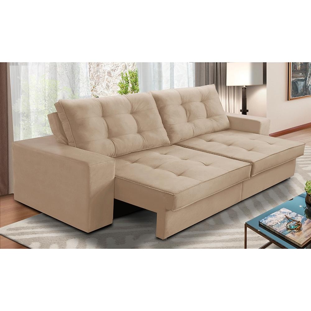 Sofá Retrátil e Reclinável 3 lugares 2,50m com Molas Marcela Suede Adonai Estofados - Home & Living