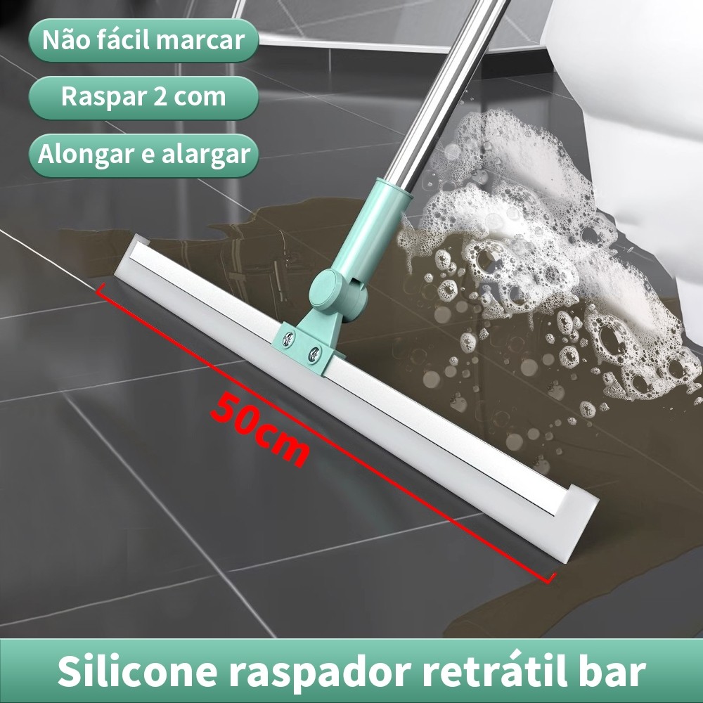 Vassoura Rodo Mágico Silicone Grande 50cm Para Limpeza de Multiuso Piso Vidros Com Gancho Secos e Molhados Uso Duplo