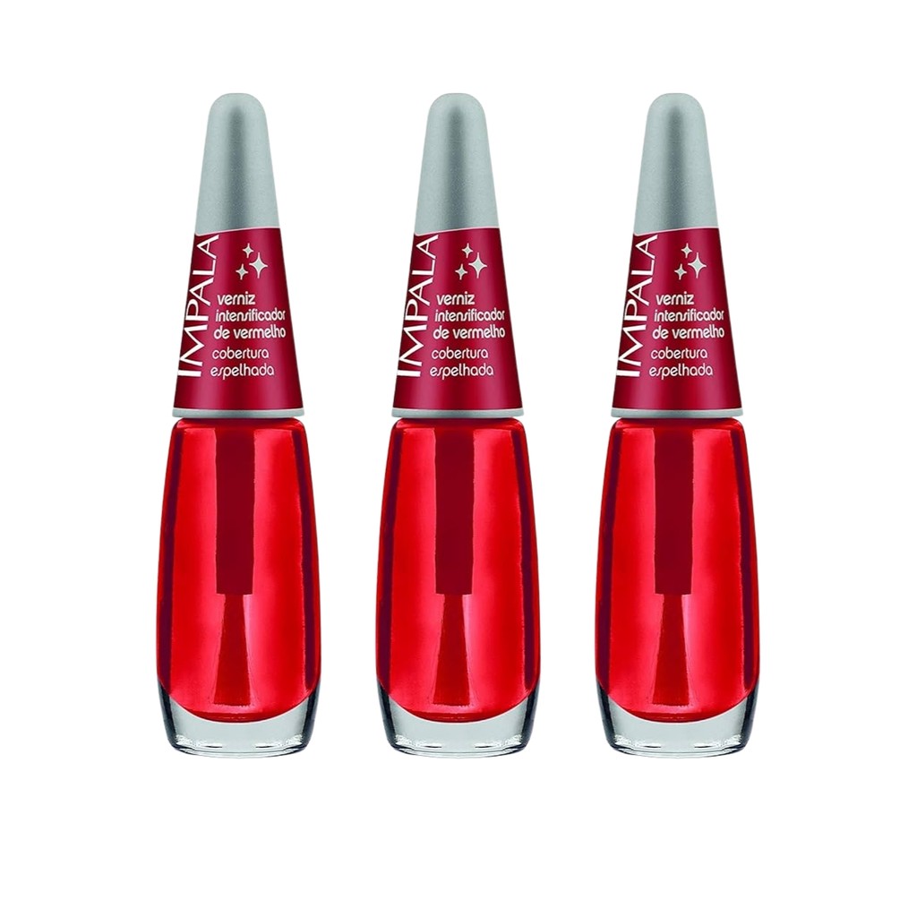 Kit 3 Esmaltes Impala Base Verniz Vermelho Intensificador em Oferta na Shopee