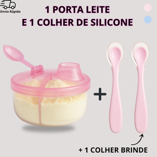 Porta Leite em Pó de Bebê ou Formula  1 Pote com 3 Divisórias + 2 Colheres com Ponta de Silicone Bebê em Oferta na Shopee