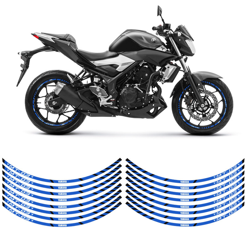 Adesivos Frisos Roda Moto Yamaha MT-03 Filete Azul Refletivo