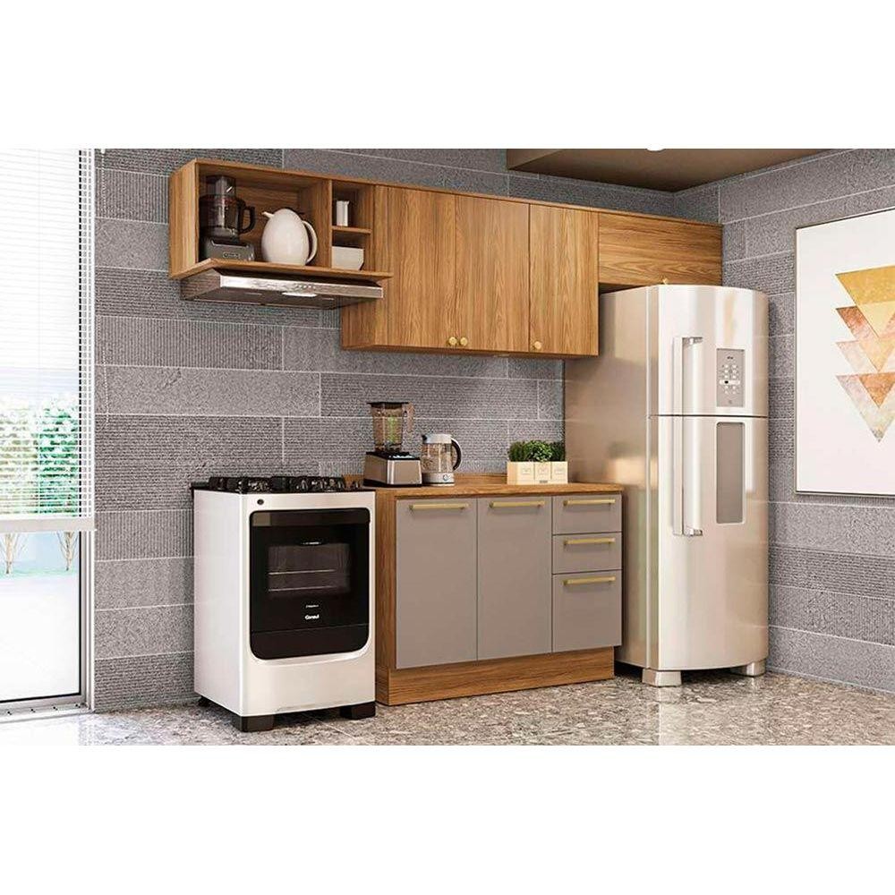 Cozinha Modulada Completa Botanic 5 Peças (3Aéreos+1Balcão+1Complemento) M662 Nogueira/Fendi - Kappesberg em Oferta na Shopee