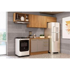 Cozinha Modulada Completa Botanic 5 Peças (3Aéreos+1Balcão+1Complemento) M662 Nogueira/Fendi - Kappesberg