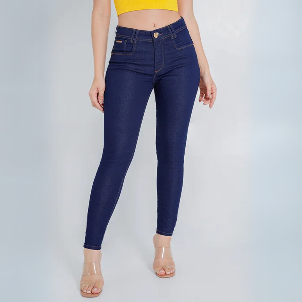 Calça Feminina Jeans Skinny Cigarrete com Elastano Empina Bumbum Modeladora Cintura Média Lycra