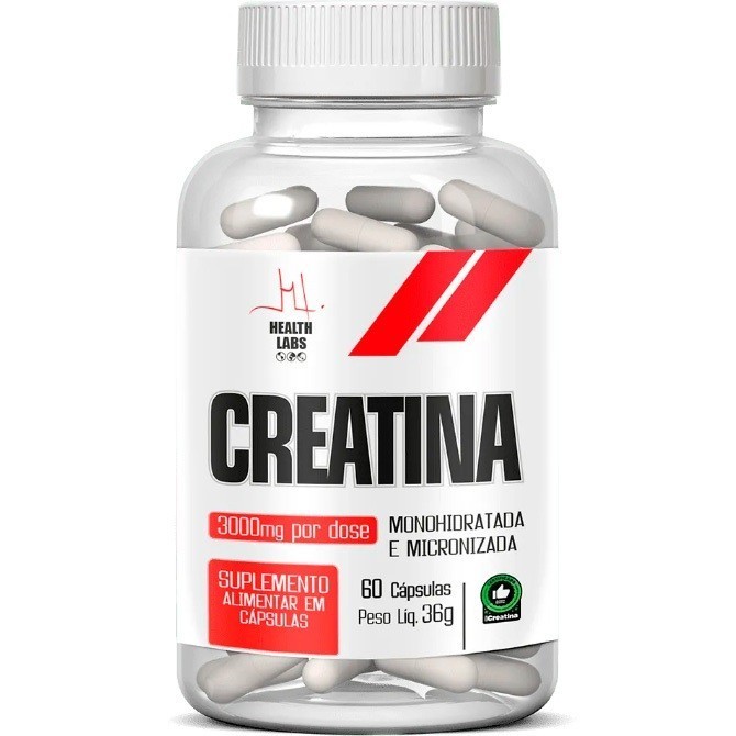 Creatina Micronizada 100% Pura - Pote 60 Cápsulas - Health Labs (100% Original) em Oferta na Shopee