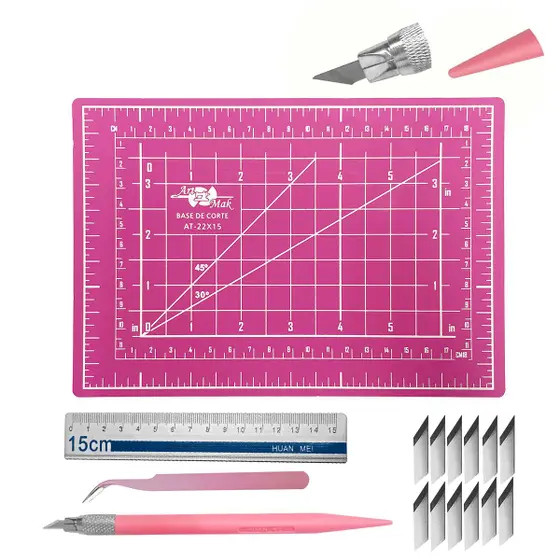 Kit de Corte Patchwork – Base A5, Régua, Estilete e Pinça em Oferta na Shopee