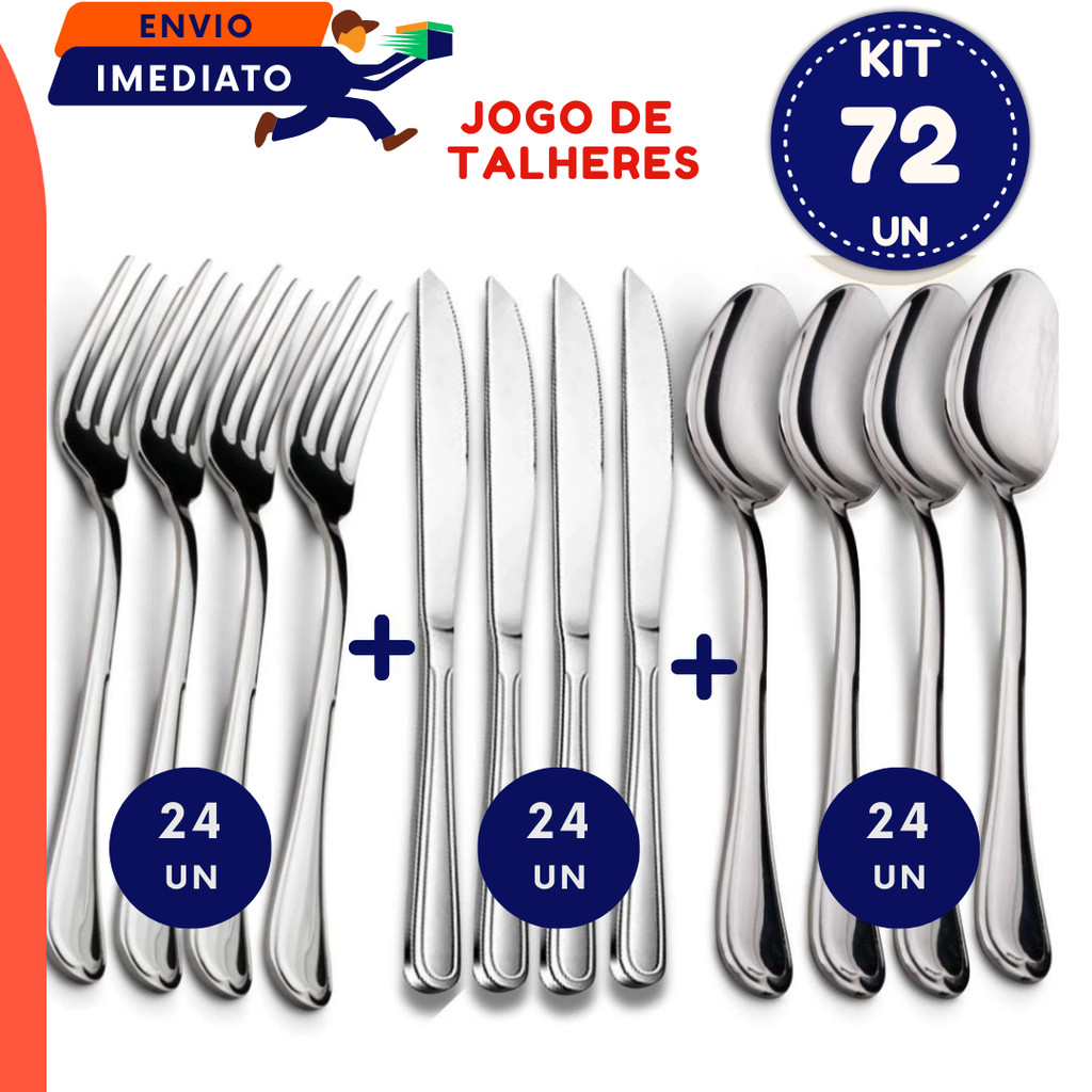 Talheres 72 peças Conjunto Inox Garfo Faca Colher Faqueiro Casa Cozinha Restaurante Festa Buffet Presentes