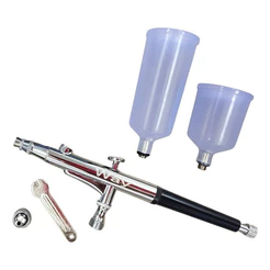 Caneta Aerográfica Pistola Dupla Ação 0,3mm Com 2 Canecas Cor Prateado