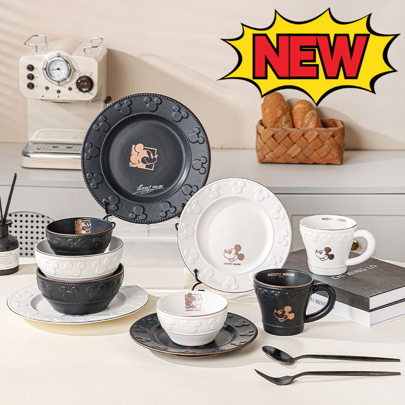 Graby2025 Disney Prato de Cerâmica Prato de Jantar Prato de Salada Mickey Light Luxo Tridi...