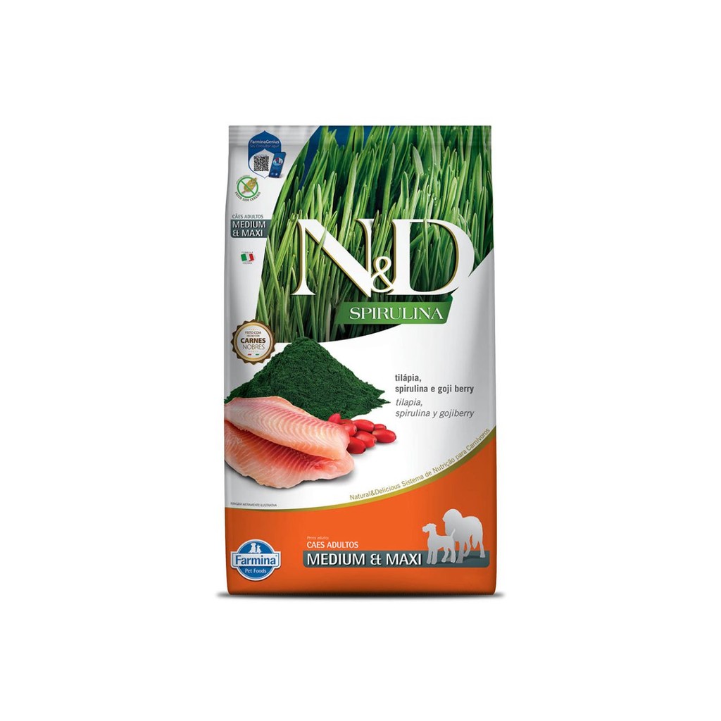 Ração N&D Spirulina Cães Adultos Medium e Maxi Tilápia 10,1KG | Benefícios da Spirulina