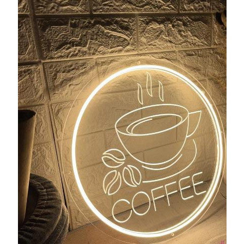 Luminária LED Neon Coffee 30x30cm - Decoração Exclusiva Para Cantinho do Café e Área Gourmet - Bivolt