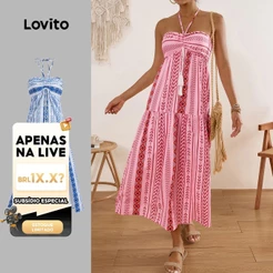Live Hosts' Pick Lovito Vestido Soltinho Boho Tribal Com Estampa De Borlas Para Mulheres LBL17610