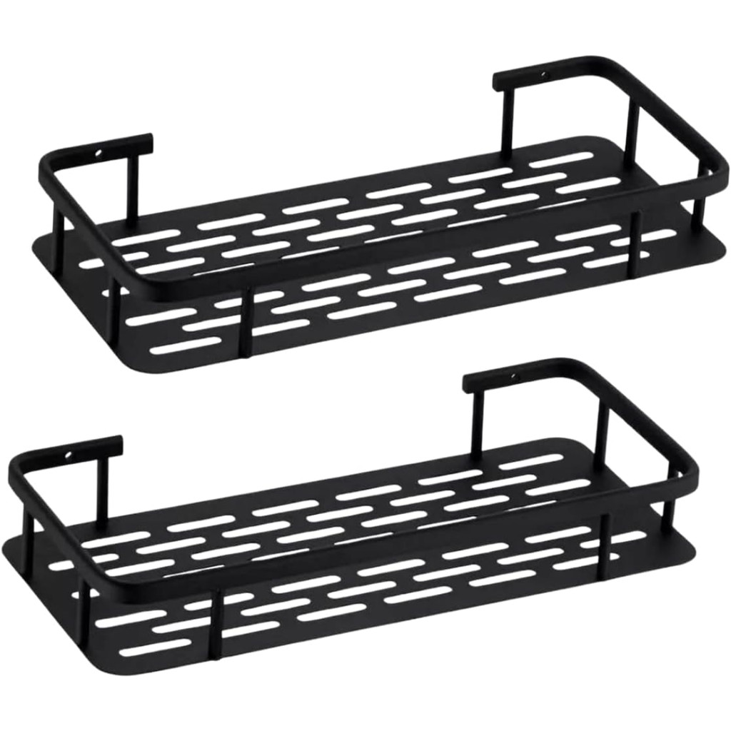 Kit 2 Prateleiras de Banheiro Adesivas para Shampoo e Sabonete Sem Furo Cor Preto Moderno