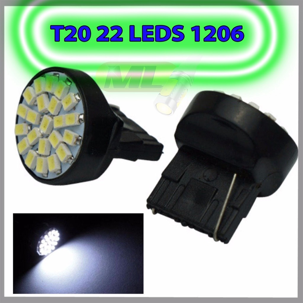 Lâmpada T20 22 Leds 12V 7440 7443  DRL Farol Lanterna Cobalt Duster Civic Spin Pegeot 208